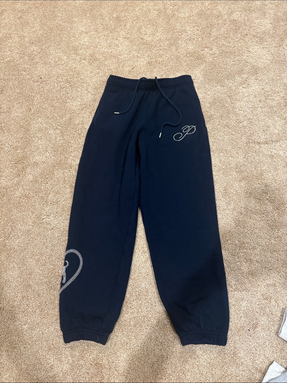 PINK Victoria's Secret Navy Sweatpants with Script P and Heart Detail